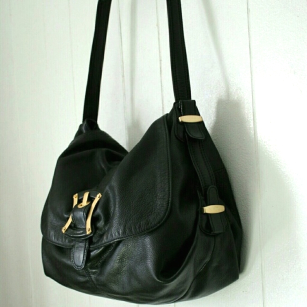 B Makowsky black glove leather large hobo bag
